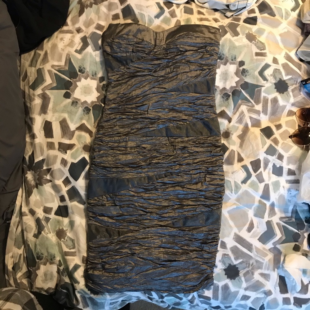 Strapless bodycon metallic grey dress